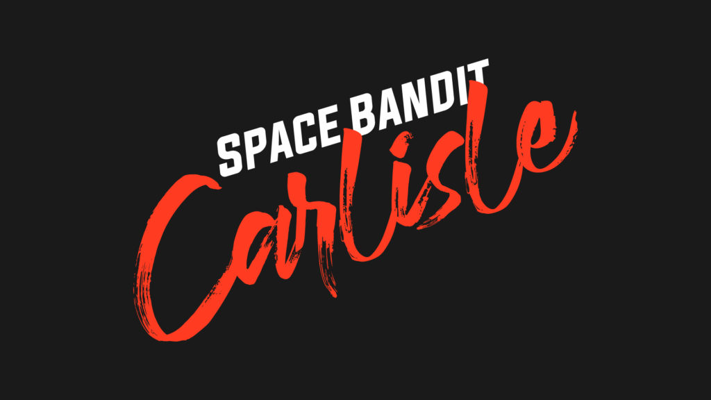 Work-in-progress logo design for "Space Bandit Carlisle".